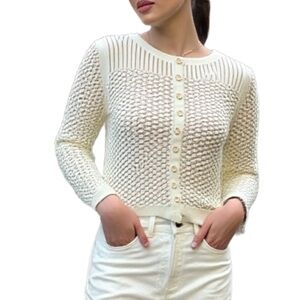 Anthropologie Sparrow Cropped Textured Knit Cardigan in White Size S